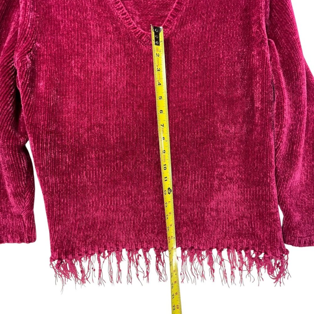 MHD Ladies Pink V Neck Fringe Hem Sweater Velour Large Soft Comfy Cozy Textured - Picture 12 of 12